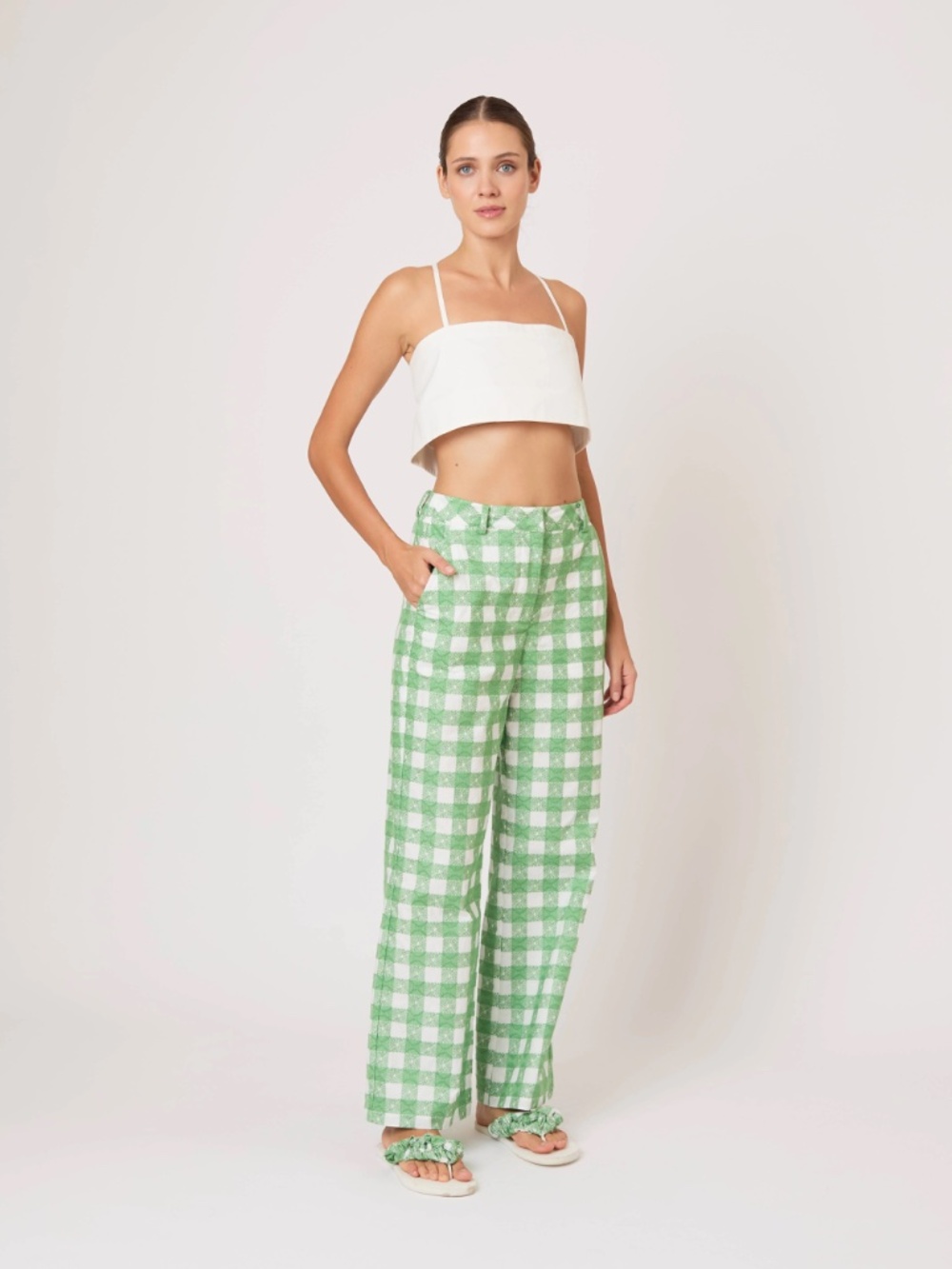 NWT Rosie Assoulin Easy Does It Pant in Picnic Embroidered Gingham, Size 8